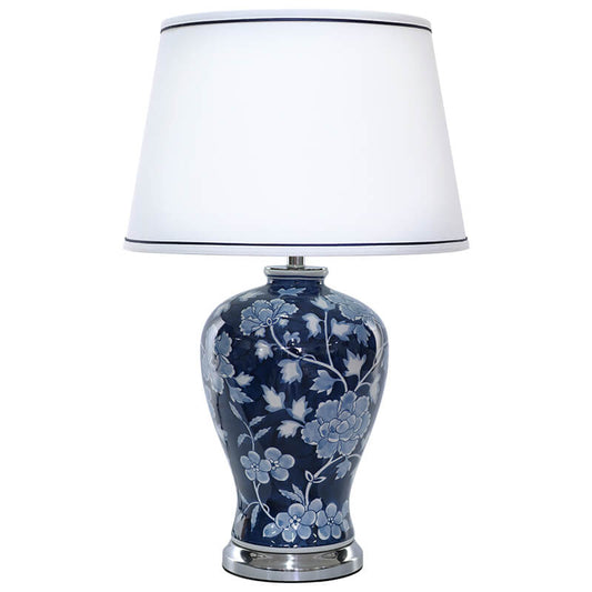 Maya Blue Vase Lamp/White Shade