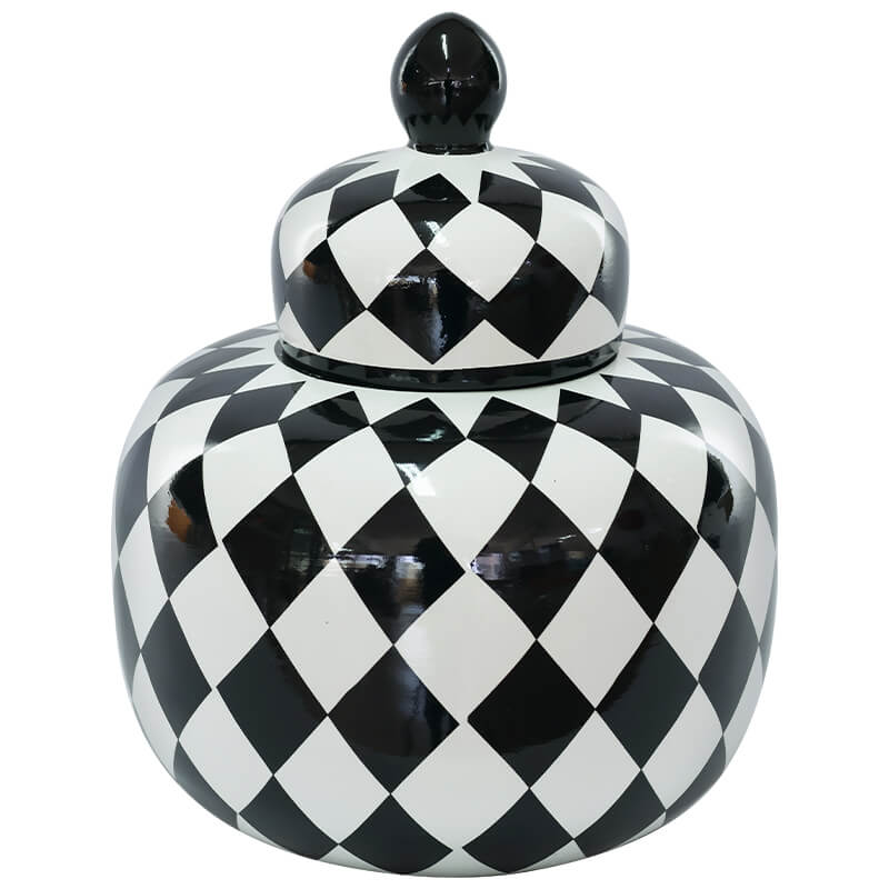 Black/White Check Jar/Lid