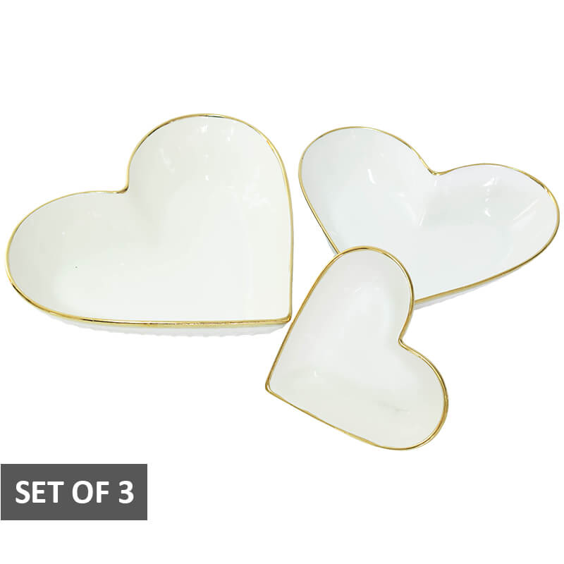 Gold Rim Heart Bowl Set