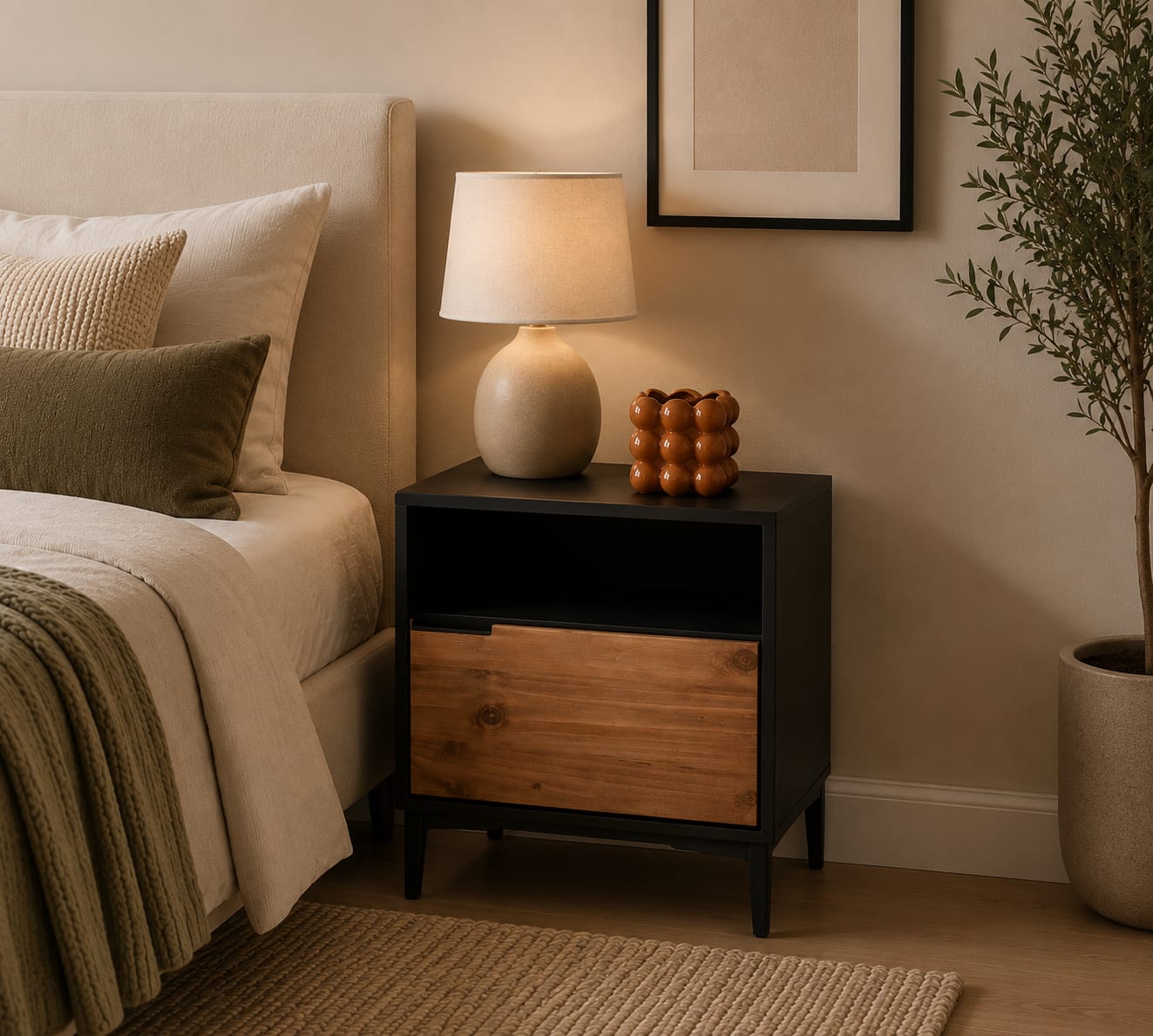 Matte Black Bedside Pedestal