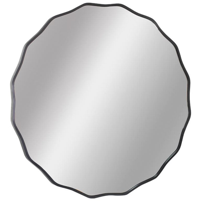 Round Scalloped Black Mirror